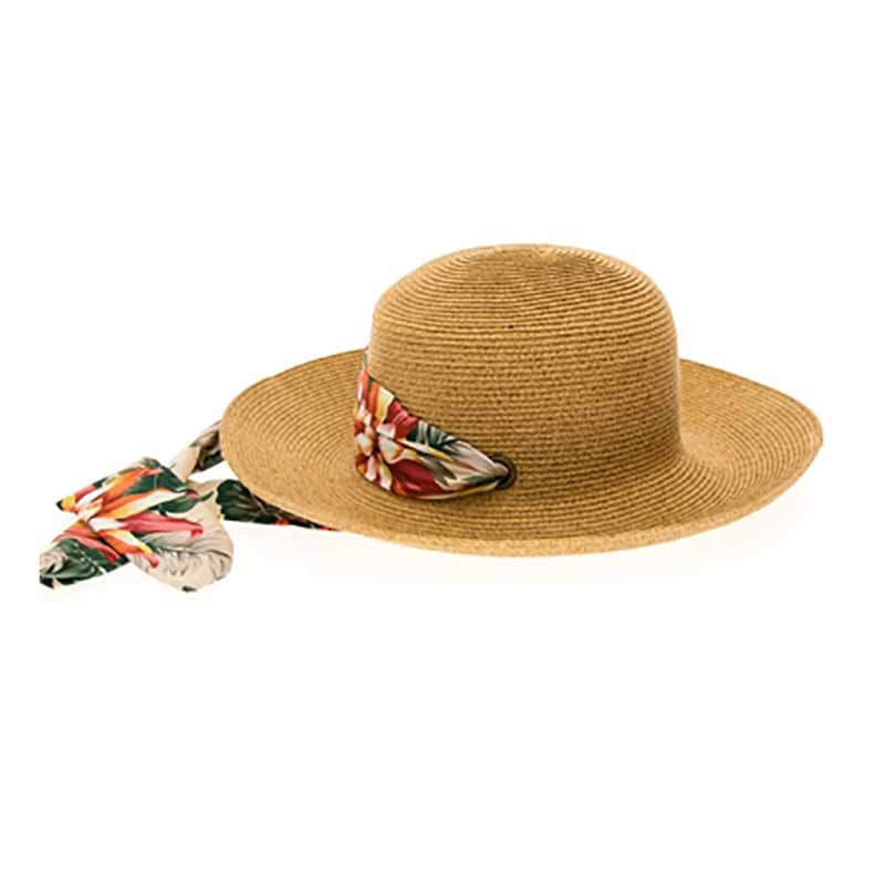 Convertible Sun Hat with Sash - Boardwalk Style Wide Brim Hat Boardwalk Style Hats da1834fl Floral Medium (57.5 cm) 