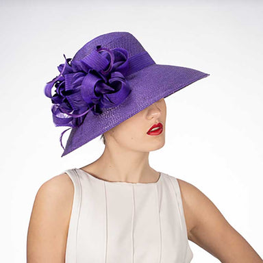 Purple Feather Flower Down Brim Church Hat - KaKyCO Dress Hat KaKyCO 301904-pu Purple  
