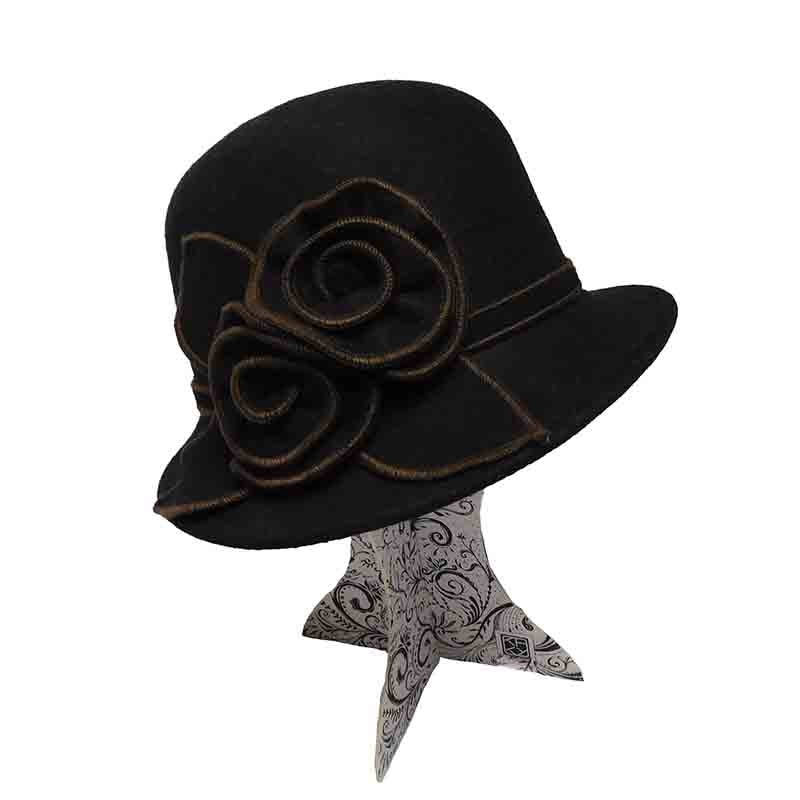 Wool Felt Cloche with Floral Accent - JSA Women's Hats Cloche Jeanne Simmons    