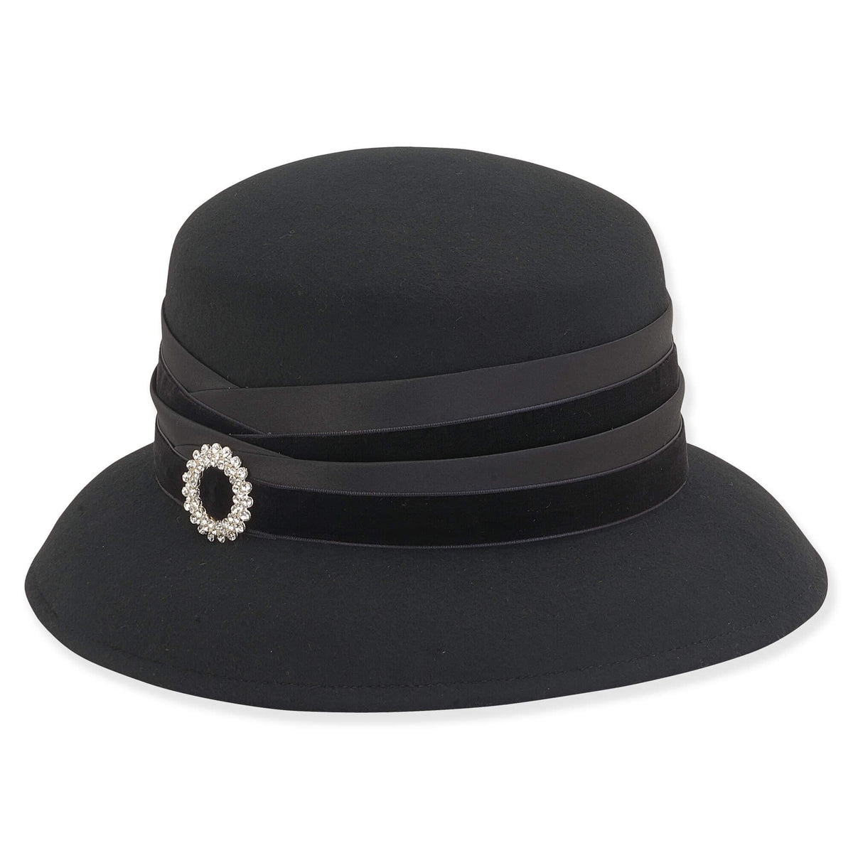 Wool Felt Tiffany Hat with Velvet Band and Brooch - Adora  display picture 1