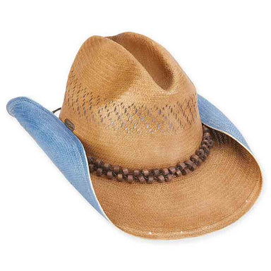 Woven Toyo Cowboy Hat with Bead Tie - Sun 'N' Sand Hats Cowboy Hat Sun N Sand Hats HH2501 Brown  