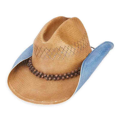 Woven Toyo Cowboy Hat with Bead Tie - Sun 'N' Sand Hats Cowboy Hat Sun N Sand Hats    