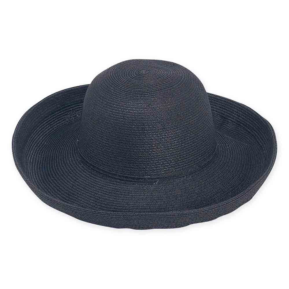 Large Size Women's Hats: Up Turned Brim Straw Hat - Sun 'N' Sand Hats Kettle Brim Hat Sun N Sand Hats HH803H-XL Black Large (59 cm) 