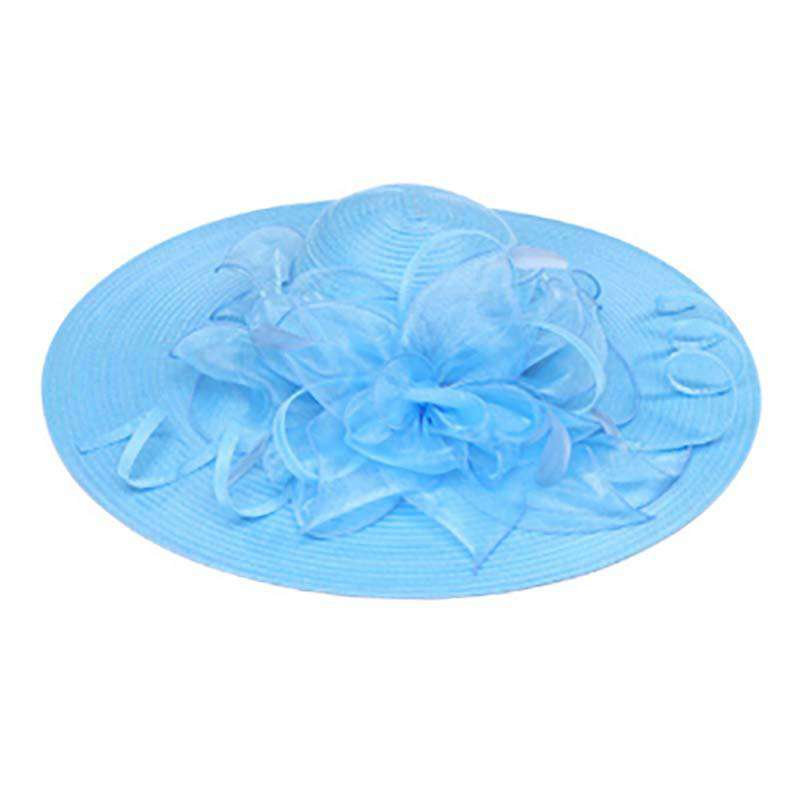 Crain and Ruffle Organza Hat Dress Hat Something Special Hat YH2614BL Blue  