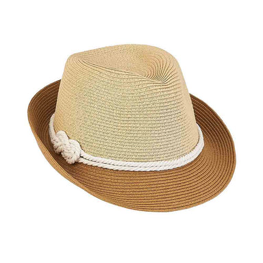 Petite Size Straw Fedora Hat with Rope Tie - Sunny Dayz™ Fedora Hat Sun N Sand Hats HK244A Brown Small (54 cm) 