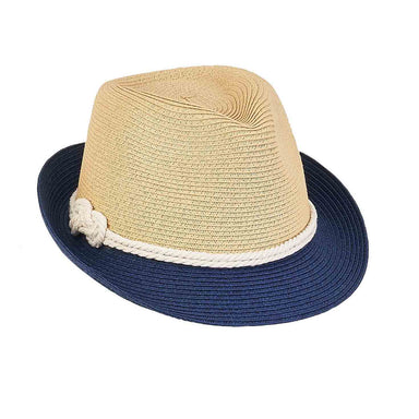 Petite Size Straw Fedora Hat with Rope Tie - Sunny Dayz™ Fedora Hat Sun N Sand Hats HK244B Navy Small (54 cm) 