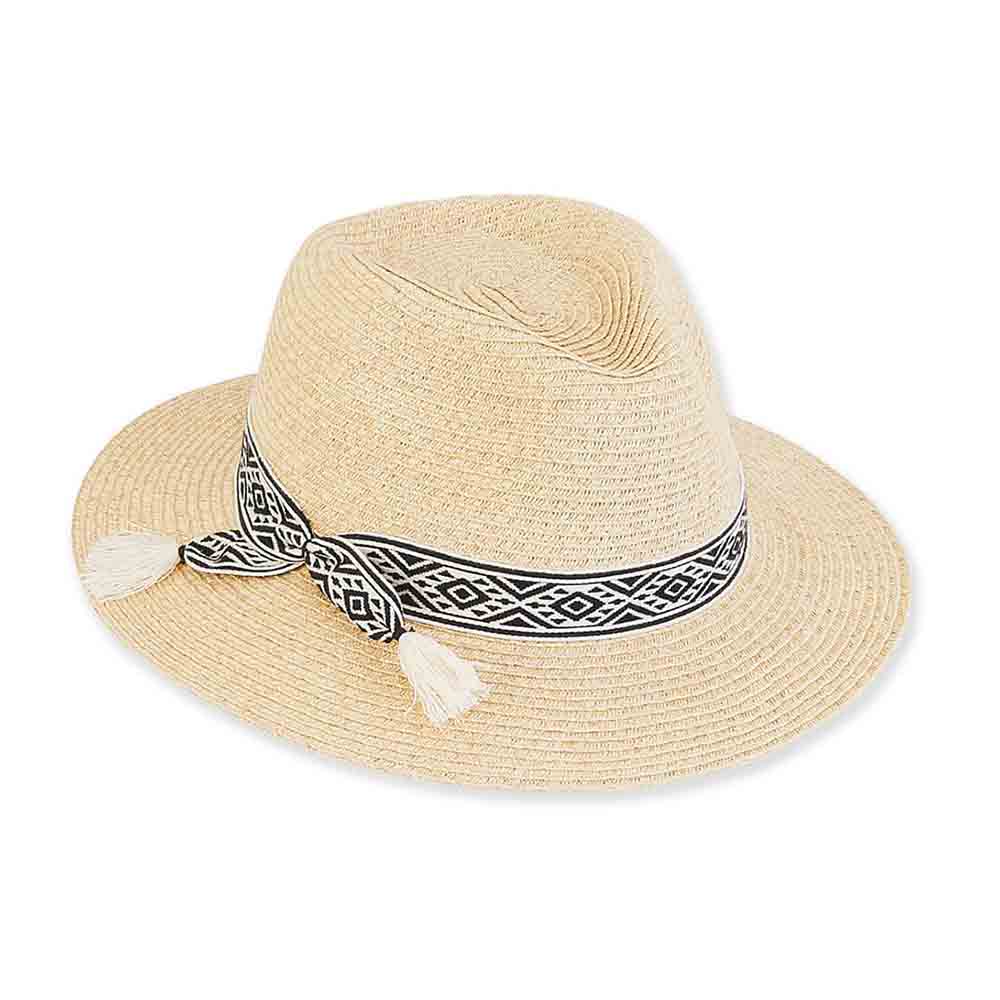 Petite Straw Safari Hat with Tribal Band - Sunny Dayz™ Safari Hat Sun N Sand Hats HKyos209 Natural Small (54 cm) 
