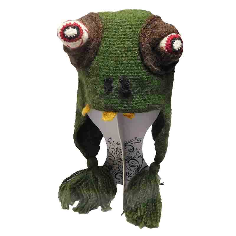 Popping Eyeballs Green Monster Knit Trapper Hat